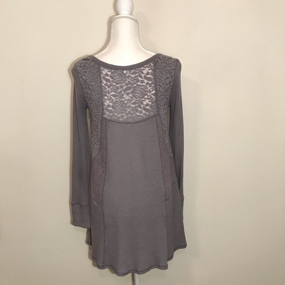 Anthropologie by Eloise Gray Lace Tunic Style Top Long Sleeve Waffle Knit XS - Picture 4 of 16